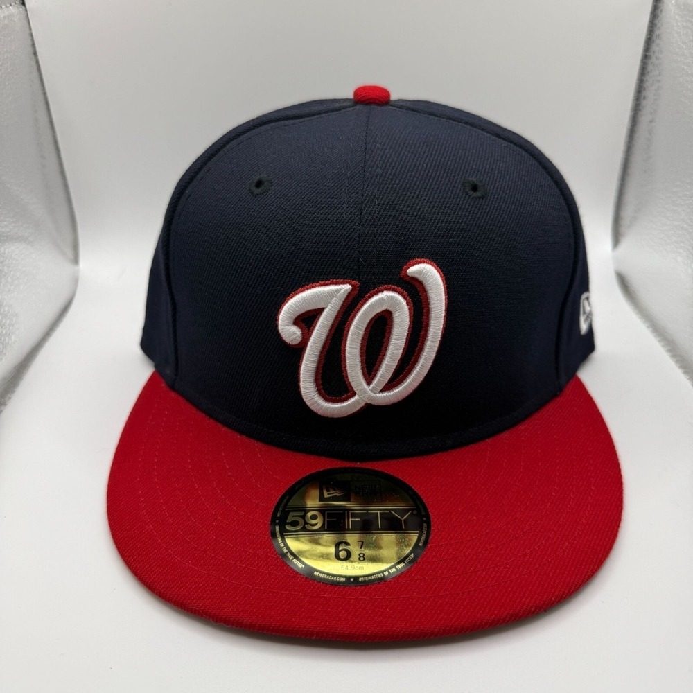 New Era 59Fifty Washington Nationals Navy/Red Fitted Hat Size‎ 6 7/8 New